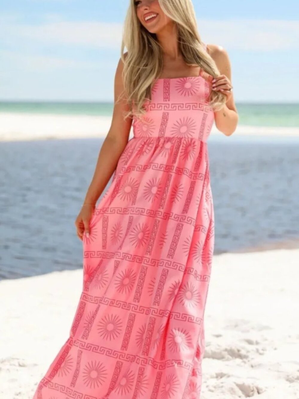 Lucass Boutique Pink Peach Maxi Dress Adjustable Straps Size Small